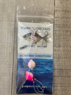Pompano rig with pink and white floats